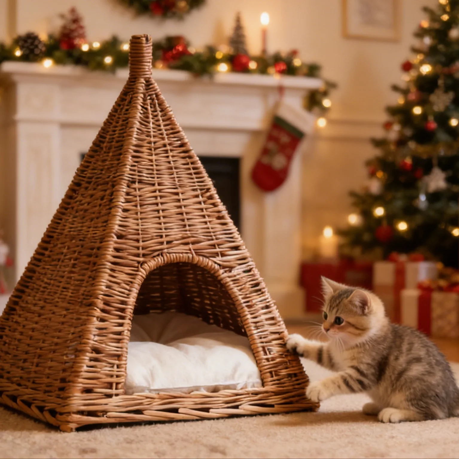 수제 등나무 원뿔형 고양이 침대 - 기업 고객을 위한 맞춤형 반려동물 보금자리 1