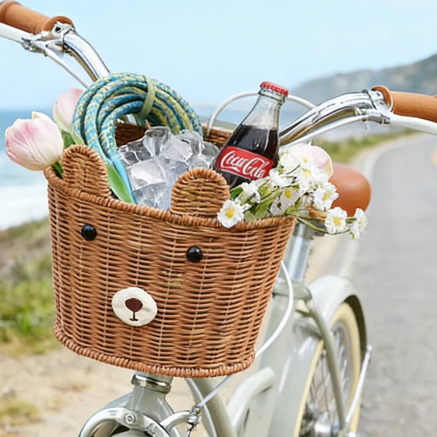 바스켓젬 어린이용 앞 자전거 바구니, 가죽 스트랩 포함, 탈착 가능 1