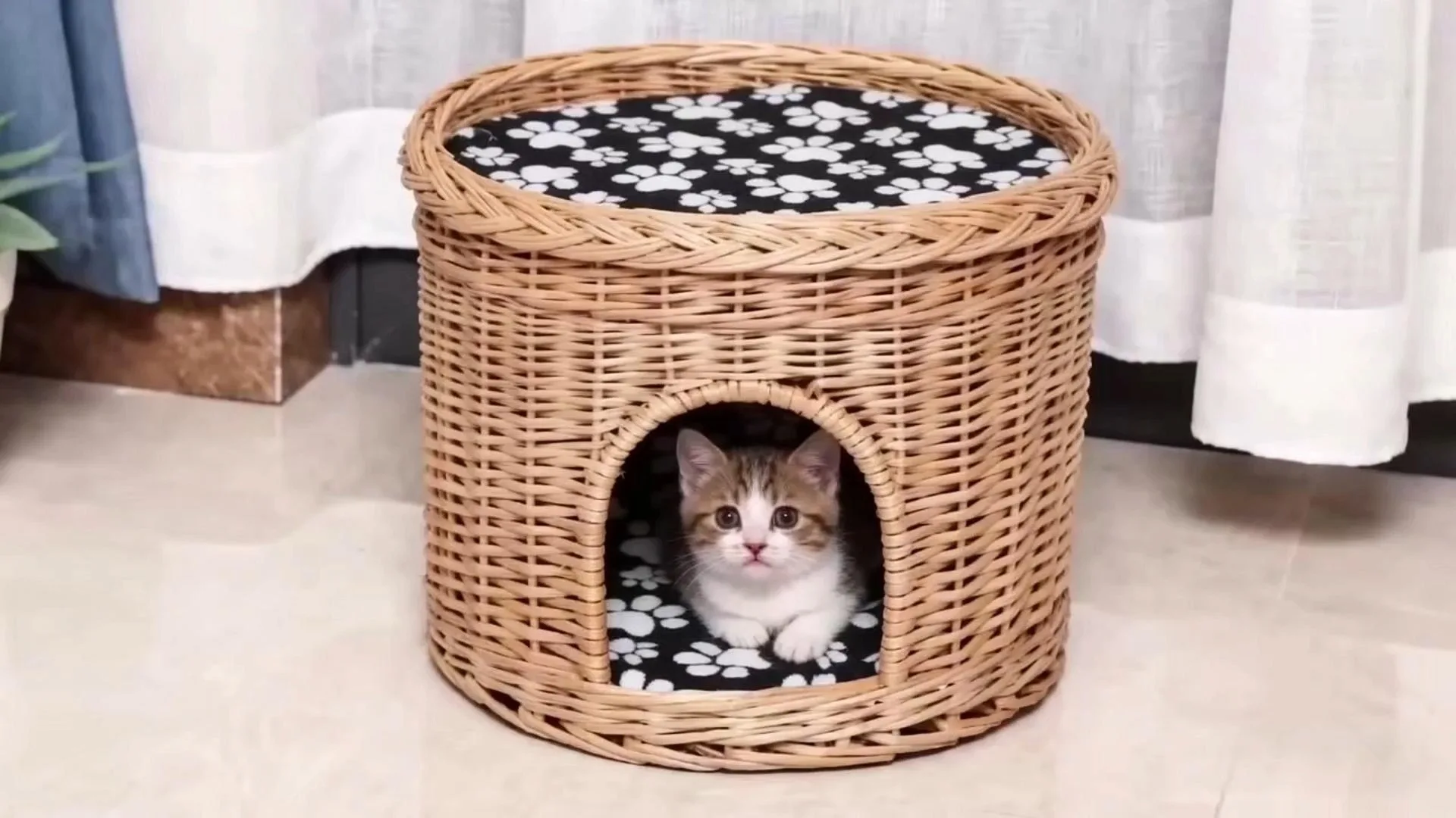 Lit pour chat en osier tressé à la main, mobilier pour animaux de compagnie en matériau naturel, personnalisation possible, approvisionnement stable. 1