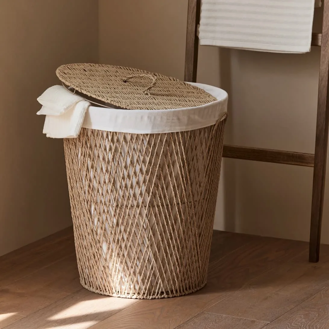 Cesto portabiancheria nordico in rattan intrecciato a mano con coperchio | Fornitura diretta dalla fabbrica BasketGem 1